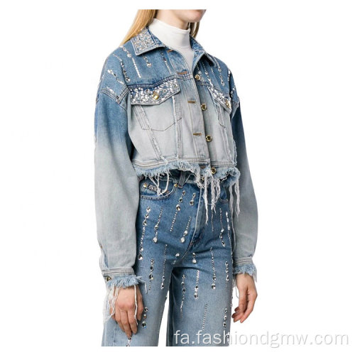 ژاکت جین جین جلیقه زنانه دو تکه لباس مجموعه